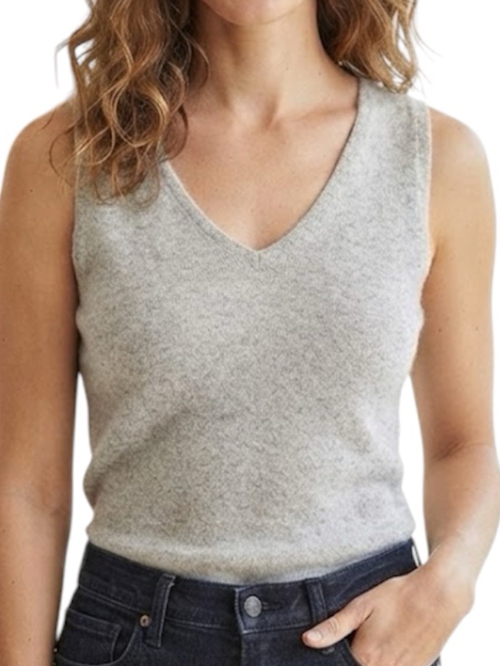 SPIGA Grey V-Cut Ruched Sleeveless Knit Sweater Vest Small Office Quiet Luxury